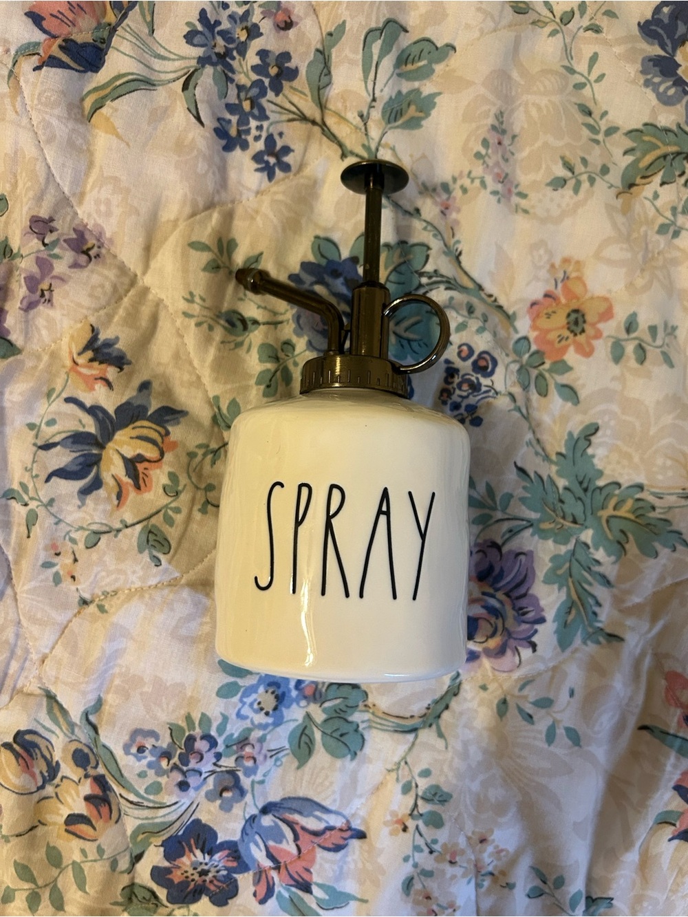 Rae Dunn White Spray Bottle with Black Lettering